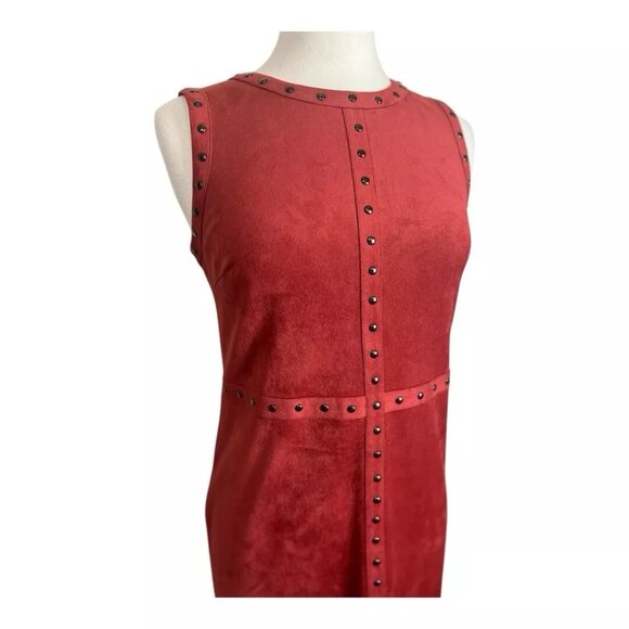 Spense Dress 6 Faux Suede Studded Sleeveless Rust Burnt Orange Stretch - Picture 3 of 8